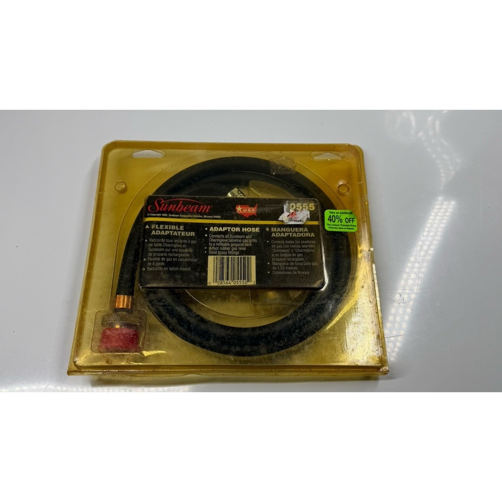 Sunbeam Gas Grill Adaptor Hose Model 0555 4 Foot Long - Solid Brass Fittings